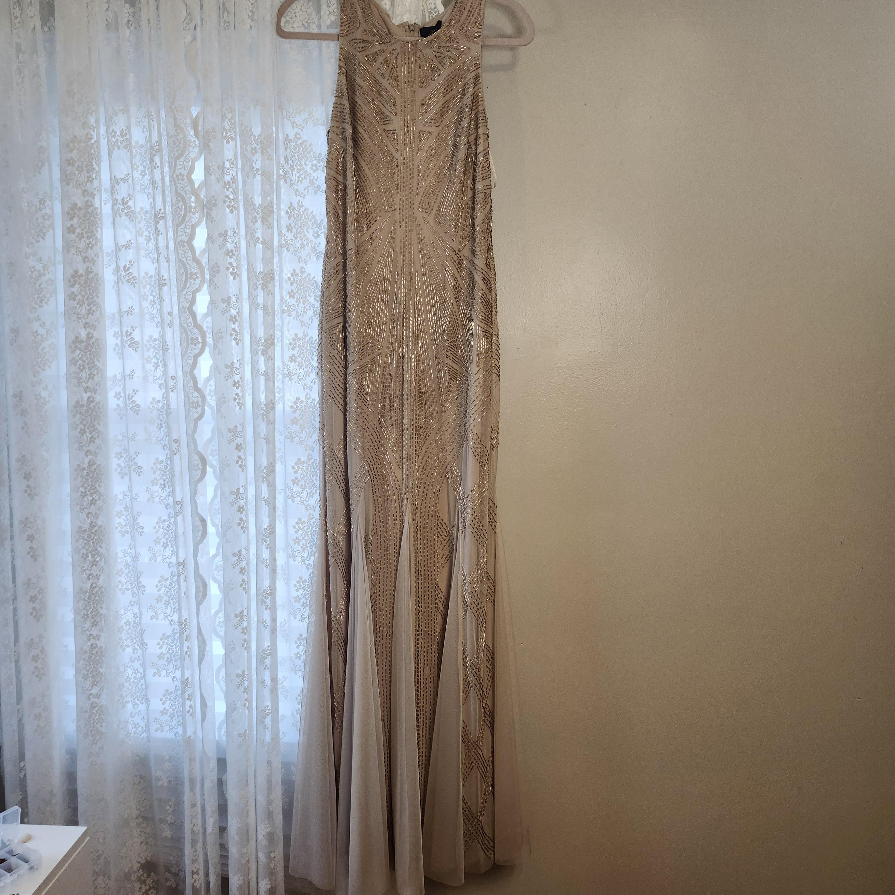 princess polly baby blue dress Adrianna Papell Art Deco Beaded Blouson Gown
