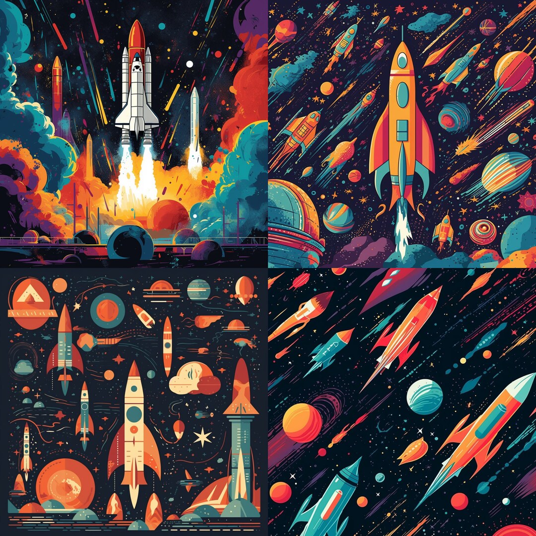 Space Themed Seamless Patterns, 4 Seamless Patterns, Wallpaper ...