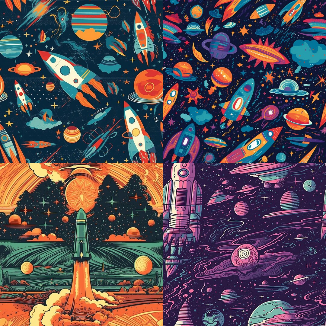 Space Themed Seamless Patterns, 4 Seamless Patterns, Wallpaper ...