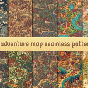 Adventure Maps Seamless Patterns, 10 maps, For Paper, Wallpaper, Fabric and Crafts, D&D, Commercial use