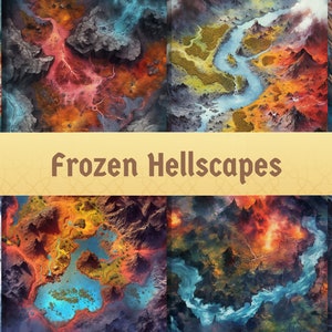 Mappe di Frozen Hellscapes, Montagne, Fiumi, Lava, Ghiaccio, Neve, Mappa di battaglia DnD, D&D, Battlemap, Fantasy Grounds, Mappa digitale - Set di 8
