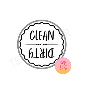 Może przedstawiać: Czarno-biały projekt graficzny koła z napisami "Clean" i "Dirty" oddzielonymi linią ze strzałkami wskazującymi w przeciwne strony. Tekst jest w ręcznie pisanym foncie. Koło ma falisty brzeg.