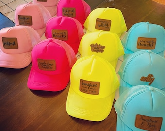 Summer Trucker Hat- Pick Your Color & Design! Custom Hat/ Neon Party Trucker Hats/ Pool Party / Beach Vacation / Vacation Hats/ Beach Hats