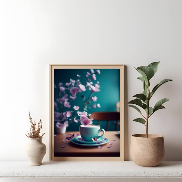 Beautiful Butterfly Teacup | Flower Teacup | Digital Art Photos
