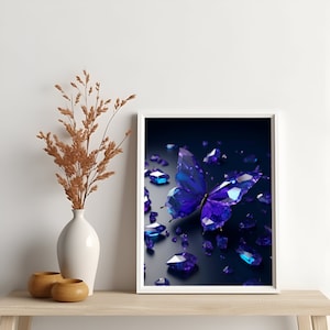 Blue Crystal Butterfly Art Magical Creatures Gemstone Art Printable Art DIY Home Decor