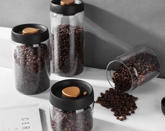 Vacuum Sealed Coffee Jars for a Clean and Tidy Kitchen. Airtight Jars allow for multipurpose use, cereal, food etc.