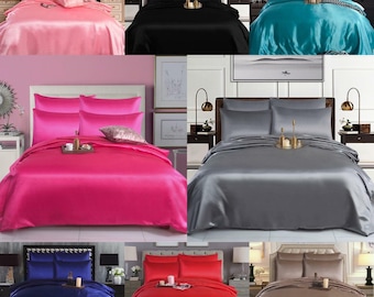 6PCS Satin Duvet Cover Bedding Set Plain Luxury Soft Bed Set Available in Sizes (Single, Double, King and Super King Size) Same Day Dispatch