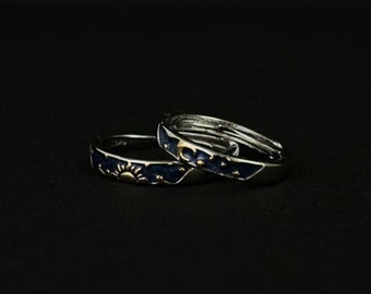 Mond und Stern Ring Set | Himmlisches einstellbares 925 Sterling Silber Ring-Set | Minimalist Ring für Frauen | Alltags Schmuck