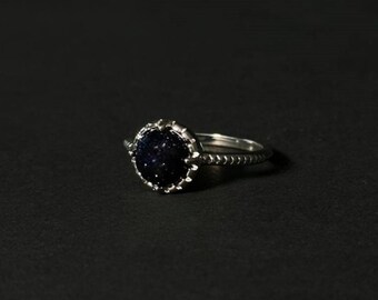 925 Silber Blauer Sandstein Ring | Ring mit blauem Sandstein | Runder Nebel Ring | Minimalist Ring für Frauen | Alltags Schmuck