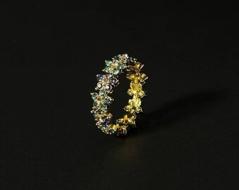 Pflaumenblütenring | Blauer Stein Blumenring | Eleganter Verlobungsring | Minimalistischer Ring für Frauen | Alltagsschmuck