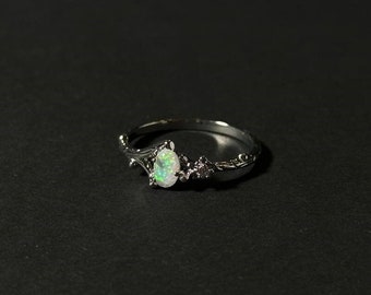 Mondstein-Opal-Ring | Ast-Opal-Ring | Ovaler Steinring | Mondsteinring | Opal-Mond-Ring | Minimalistischer Ring für Frauen | Alltagsschmuck