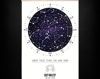 Poster du zodiaque de la constellation d'étoiles personnalisée | Poster d'astrologie | Décoration murale signe du zodiaque | Décoration d'intérieur minimaliste | Impression personnalisée