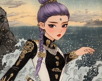 Arte mural tradicional japonés de Rumi Huntr/x // Impresión digital, pintura, arte de cazadores de demonios del K-Pop