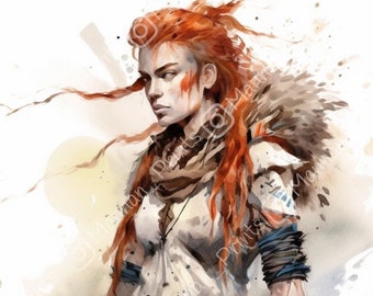 Watercolour Aloy Wall Art || Digital Print, Painting, Horizon Zero Dawn Video Game Art