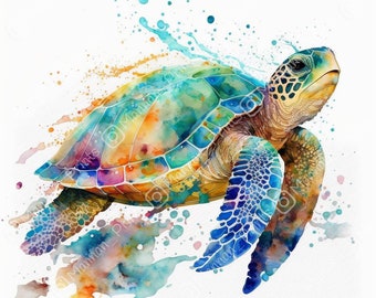 Watercolour Green Turtle Wall Art || Digital Print, Painting, Animal, House Warming, Nursery, Baby Shower Gift