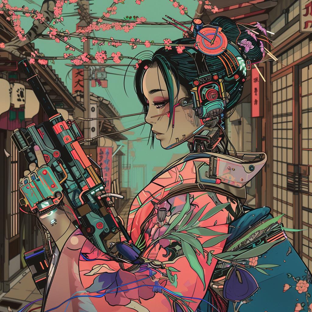 Traditional Japanese Style Cyberpunk Wall Art || Digital Print