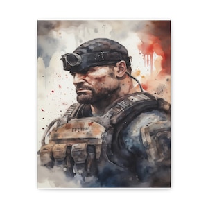 Watercolour Marcus Fenix Wall Art || Canvas Print, Painting, Gears of War Video Game Art