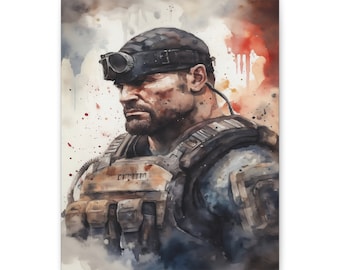 Watercolour Marcus Fenix Wall Art || Canvas Print, Painting, Gears of War Video Game Art