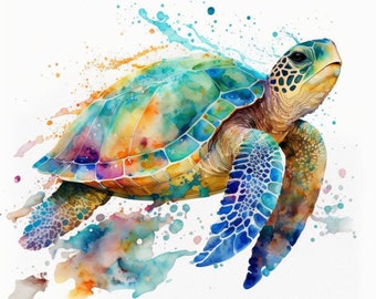 Watercolour Green Turtle Wall Art || Canvas Print, Painting, Animal, House Warming, Nursery, Baby Shower Gift