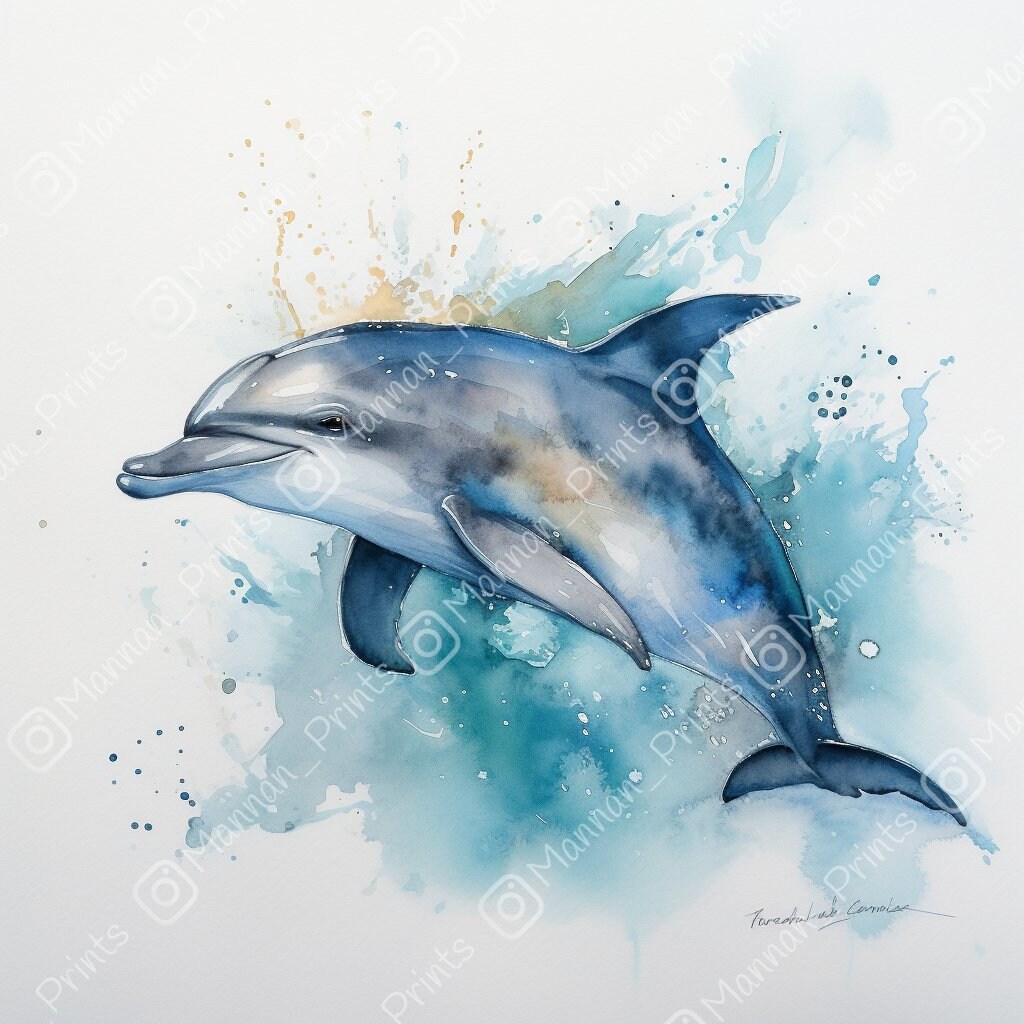 Watercolour Bottlenose Dolphin Wall Art || Digital Print, Painting ...