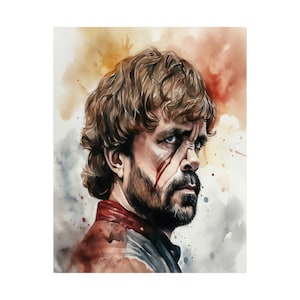 Akwarela Tyrion Lannister Wall Art || Matowy plakat, Malarstwo, Sztuka Gry o Tron