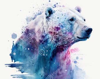 Watercolour Polar Bear Wall Art || Digital Print, Painting, Animal, House Warming, Birthday Gift