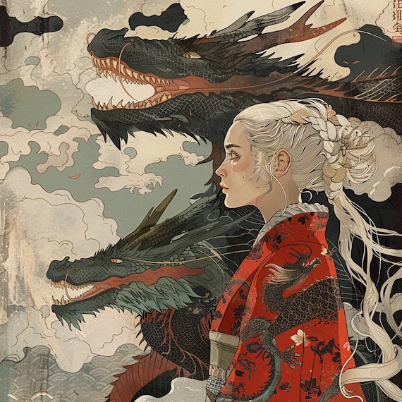 Traditional Japanese Danaerys Targaryen Wall Art || Digital Print, Painting, Game of Thrones Art