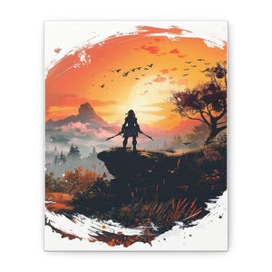 Silhouetted Watercolour Aloy Wall Art || Canvas Print, Painting, Horizon Zero Dawn Video Game Art