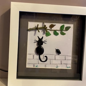 Sea Glass and Pebble  cat and birds picture