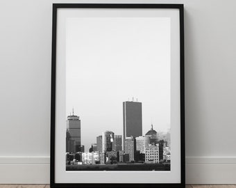 Boston Skyline Black and White Photography Art Print (Digital Download)