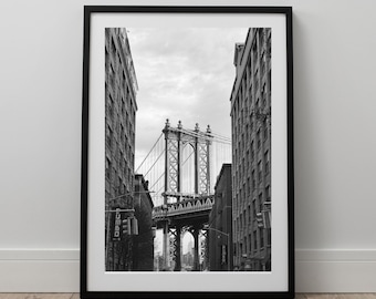 NYC Black and White Print, New York Photography, Manhattan Bridge Print, NYC Poster, NYC Printable Wall Art, New York City Digital Wall Art