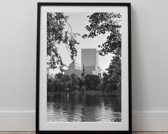 Boston Wall Art Black and White, Boston Photography Print, Boston Skyline Art, Print on Demand, Digital Art Download