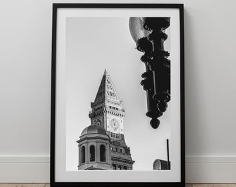 Boston Clock Tower Print: Black and White Skyline Photography (Digital Download)