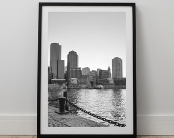 Boston Harbor Photography Print Black and White, Black and White Boston Poster, Boston Black and White Digital Wall Art, Boston Artwork