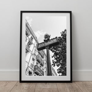Paris Photography Black and White, Paris Printable Wall Art, Paris Metro Sign Print, Paris Digital Art Download, Travel Photography