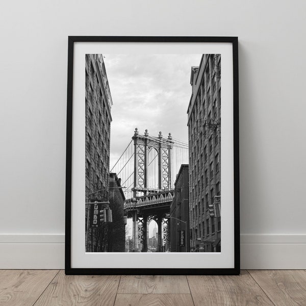 New York Street Photography Black and White, New York Photo, Brooklyn Manhattan Bridge Print, NYC Poster, NYC Printable Wall Art