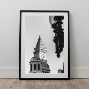 Boston Skyline Print Black and White, Boston Photography Printable Wall Art, Black and White Boston Clock Tower Picture, Digital Download