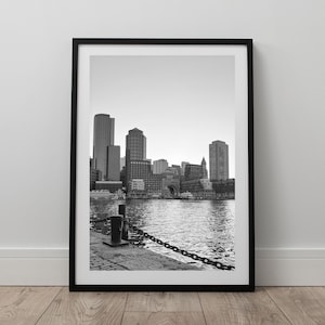 Boston Harbor Photography Print Black and White, Black and White Boston Poster, Boston Black and White Digital Wall Art, Boston Artwork