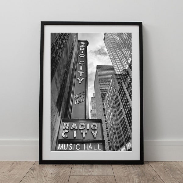 NYC Wall Art of Radio City Music Hall, Black and White New York Print, NYC Printable Art, Digital Download