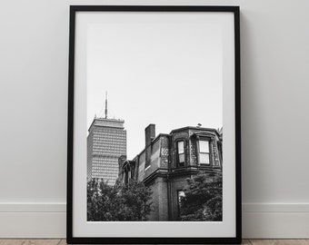 Boston Skyline Wall Art Black and White, Boston Photography, Black and White Boston Picture, Boston Print Download, Prudential Center Boston