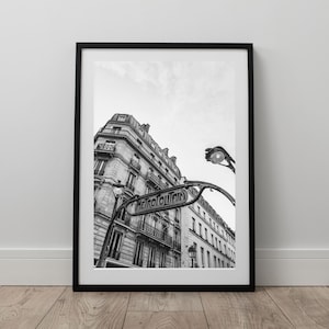 Paris Photography Black and White, Paris Metro Sign Print, Paris Printable Wall Art, Paris Poster, Digital Download, Travel Photography