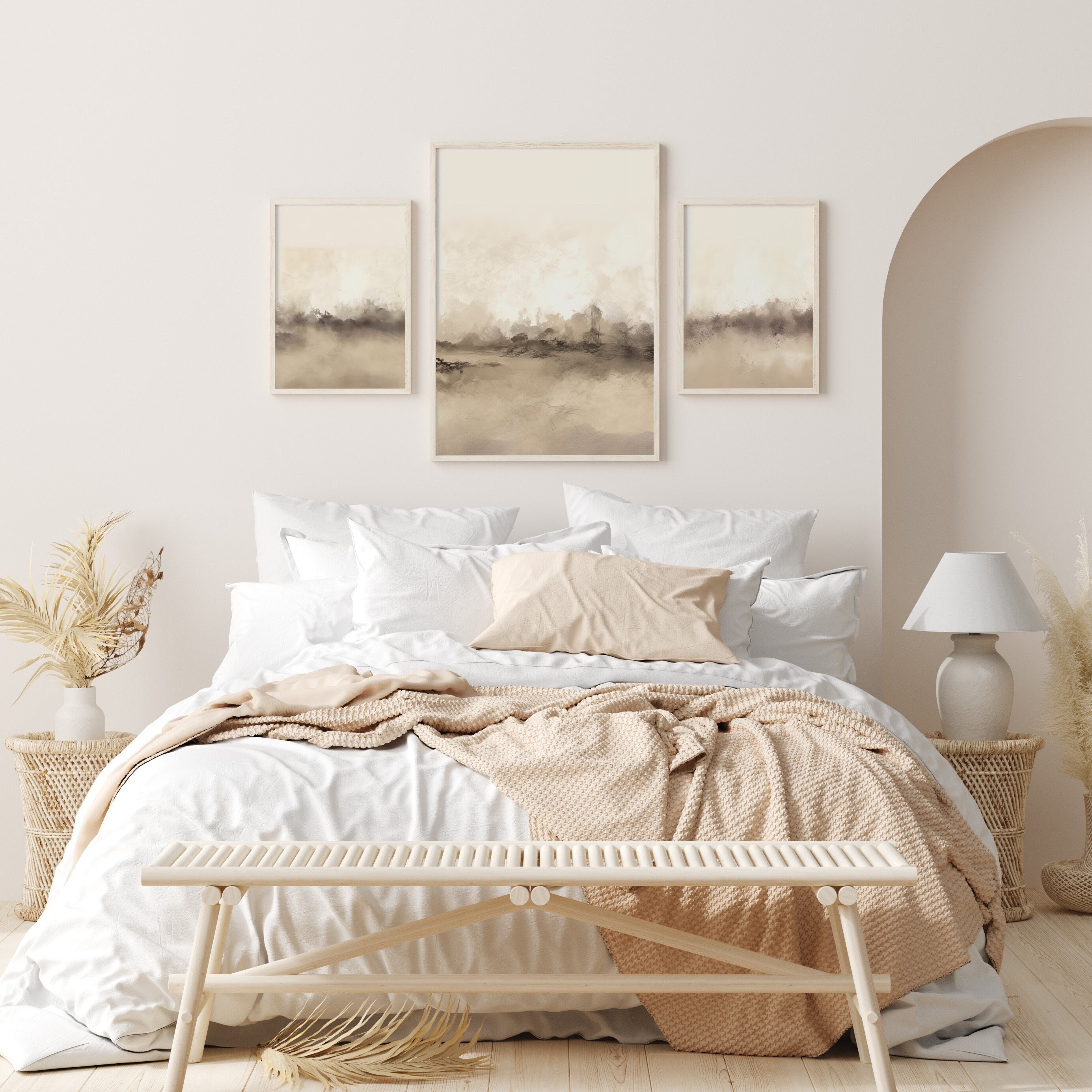 Minimalist Neutral Abstract Printable Wall Art Set of 3, Beige Abstract ...