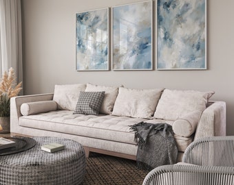 Minimalist Neutral Abstract printable wall art Set of 3, Light Blue & Beige modern 3 piece wall art, Trendy gallery wall, Downloadable print