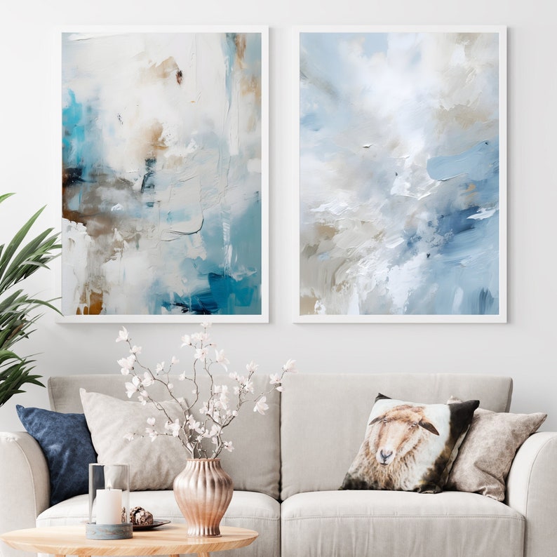 Minimalist Neutral Abstract Printable Wall Art Set of 3, Light Blue ...