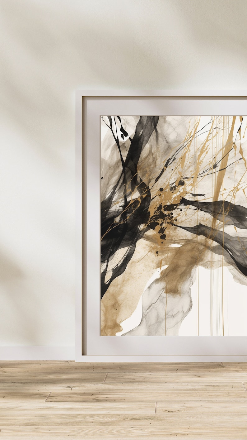Modern Neutral Abstract Printable Wall Art Set of 2 Black - Etsy