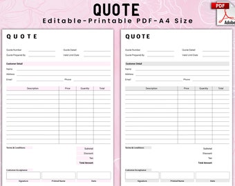Editable Quote Template, EDITABLE Quotation Form, Small Business, Invoice Order, Job Estimate Form, Job Quote, Job Proposal, Printable Quote