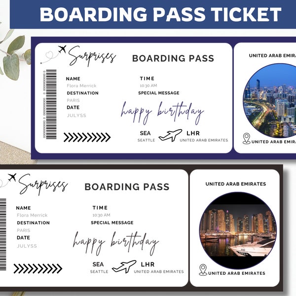 Boarding Pass Ticket Surprise,  Trip Ticket  Template, Canva Boarding Pass, Customizable Plane Ticket, Ticket Gift, Digital Download