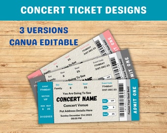 Editable Event Ticket Template, Canva Editable Concert Ticket, Concert Ticket Gift, Printable Concert Ticket, Instant Download
