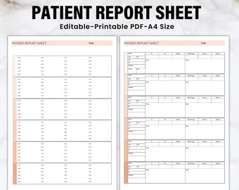Editable and Printable Patient Report Sheet, Patient Record