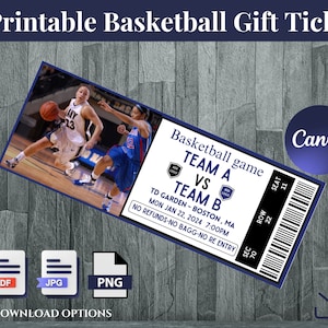 Basketball Game Ticket, Basketball Ticket,  Printable Basketball Ticket,  Editable Basketball Ticket,   Canva Editable Sport Ticket